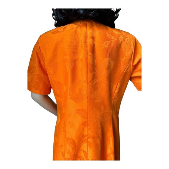 American Vintage 70's Orange Demask print short sleeved coat dress size medium - Picture 10 of 15